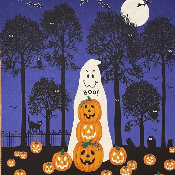 Ghosts Jack o' Lanterns Glow in the Dark Fabric Halloween Quilt Panel  2002 - Picture 1 of 3